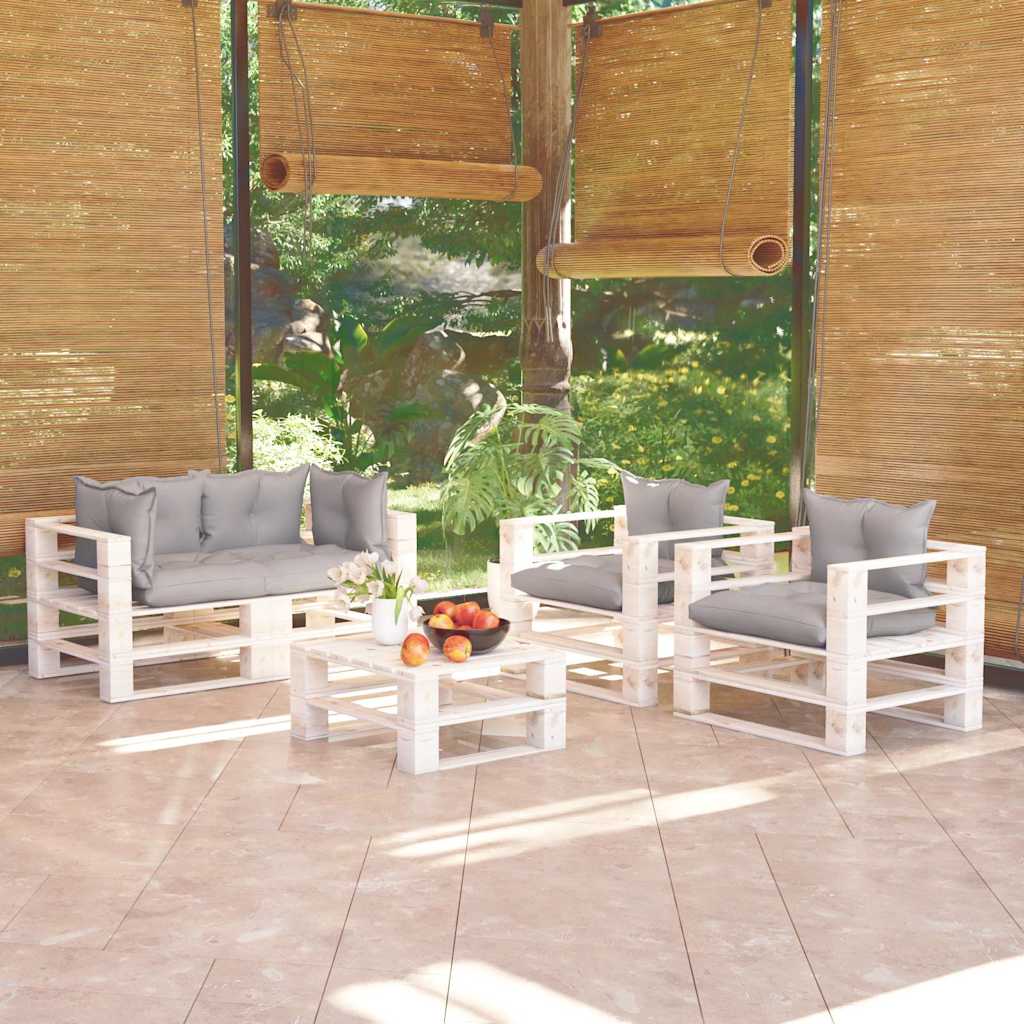Set Divani da Giardino Pallet 5 pz con Cuscini in Legno di Pino