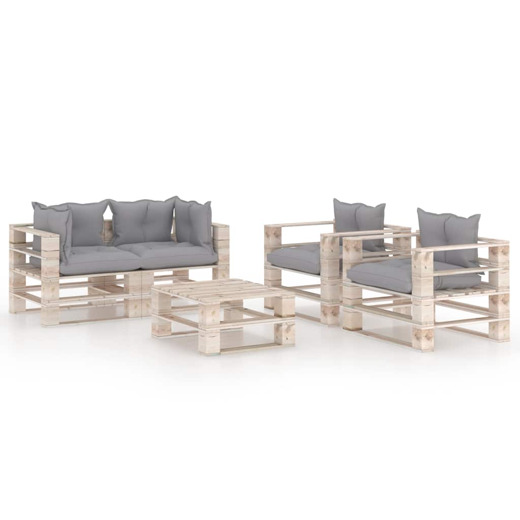 Set Divani da Giardino Pallet 5 pz con Cuscini in Legno di Pino