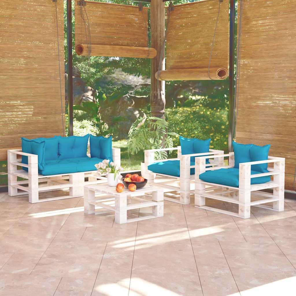 Set Divani da Giardino Pallet 5 pz con Cuscini in Legno di Pino