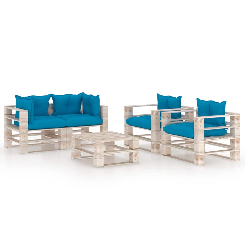 Set Divani da Giardino Pallet 5 pz con Cuscini in Legno di Pino