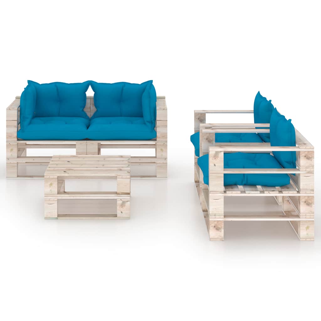 Set Divani da Giardino Pallet 5 pz con Cuscini in Legno di Pino
