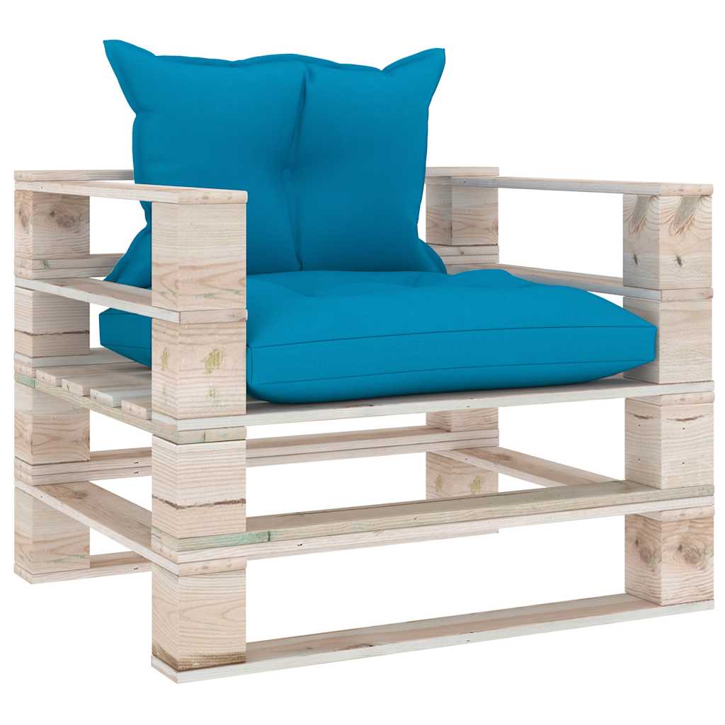Set Divani da Giardino Pallet 5 pz con Cuscini in Legno di Pino