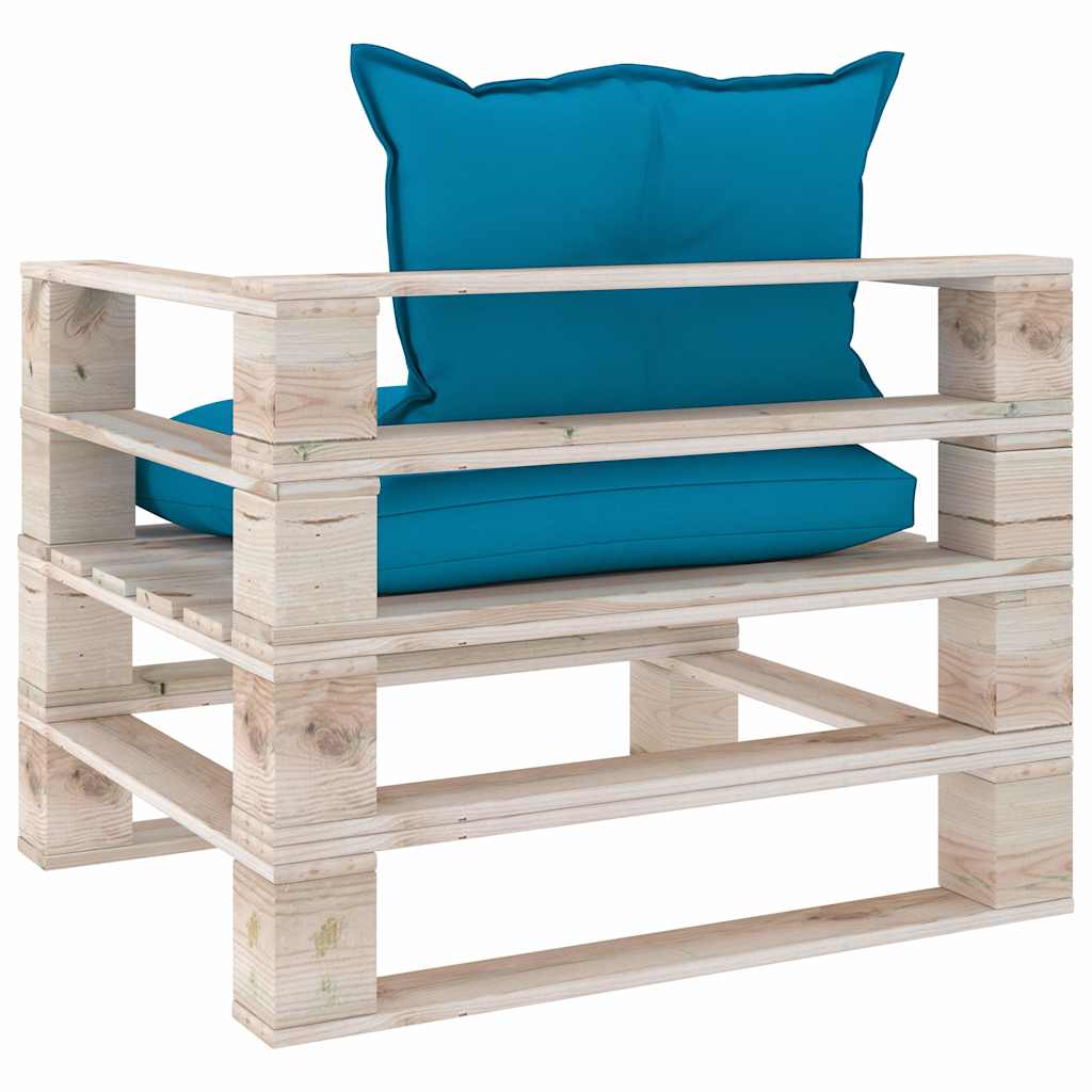Set Divani da Giardino Pallet 5 pz con Cuscini in Legno di Pino