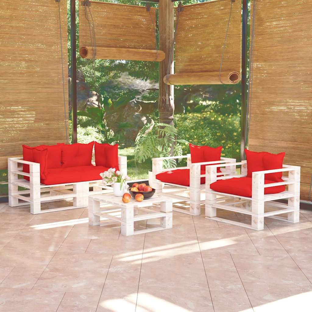 Set Divani da Giardino Pallet 5 pz con Cuscini in Legno di Pino
