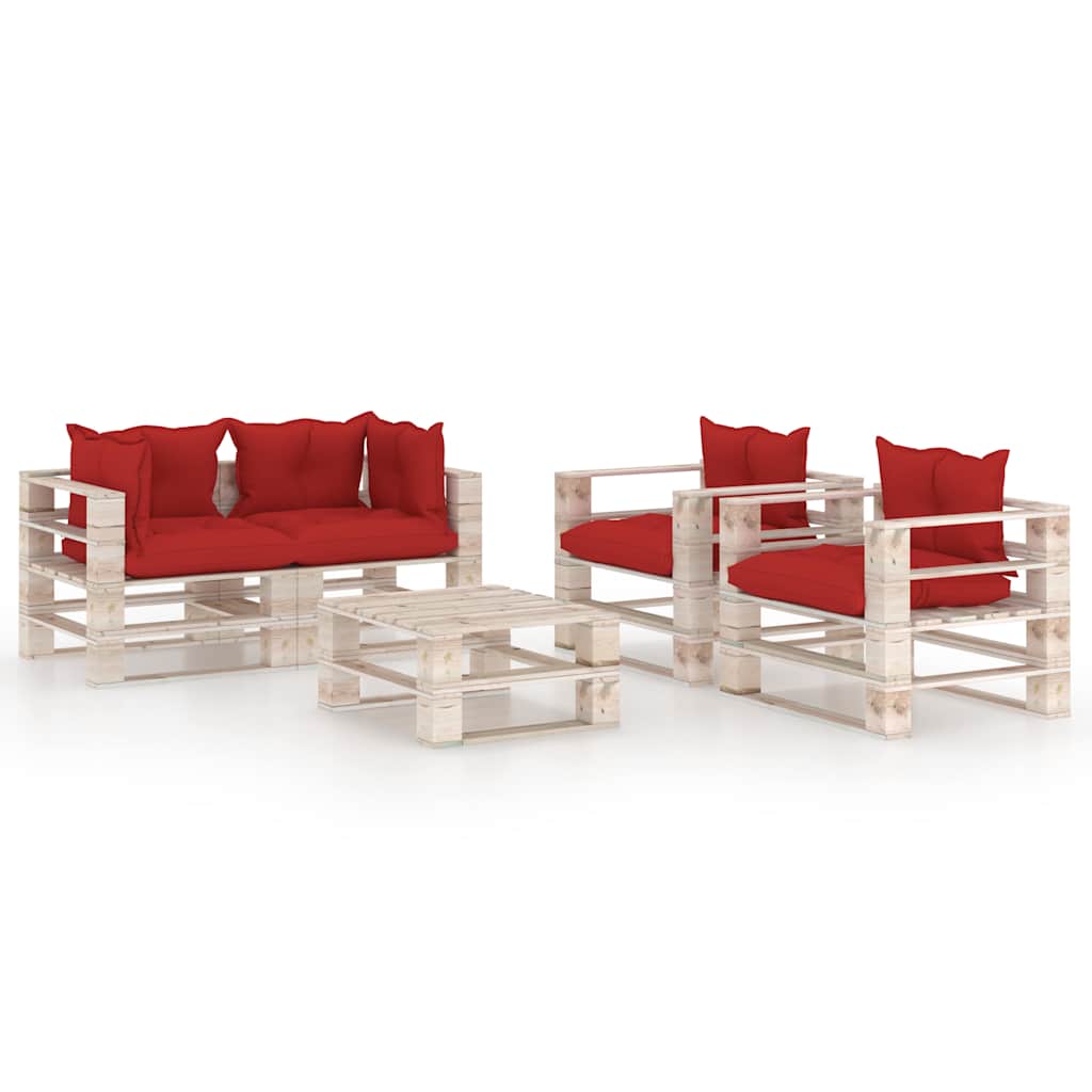 Set Divani da Giardino Pallet 5 pz con Cuscini in Legno di Pino