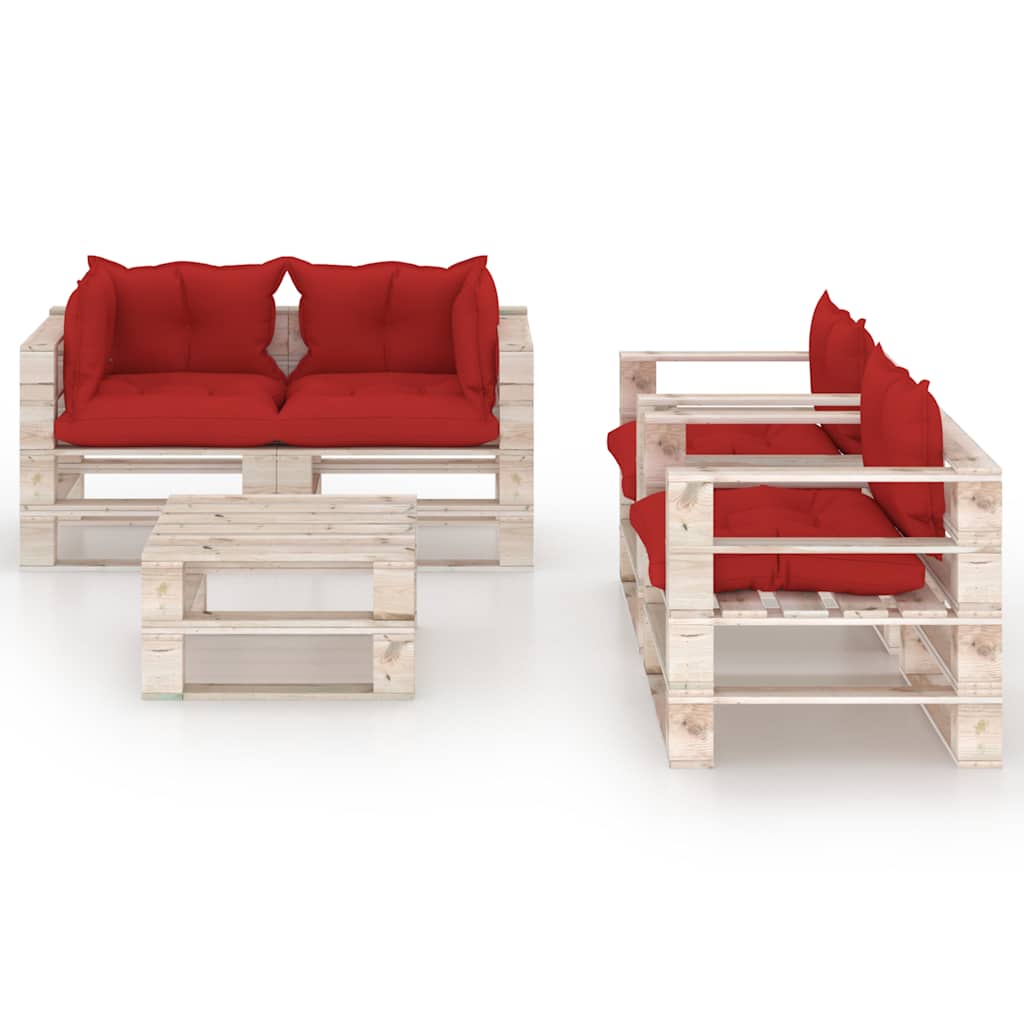 Set Divani da Giardino Pallet 5 pz con Cuscini in Legno di Pino