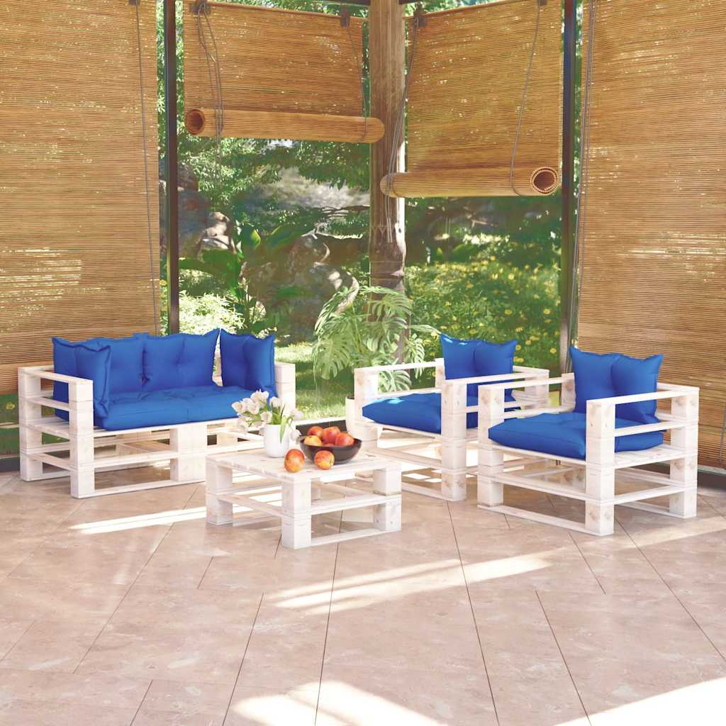Set Divani da Giardino Pallet 5 pz con Cuscini in Legno di Pino