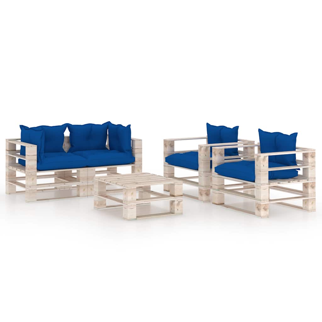 Set Divani da Giardino Pallet 5 pz con Cuscini in Legno di Pino