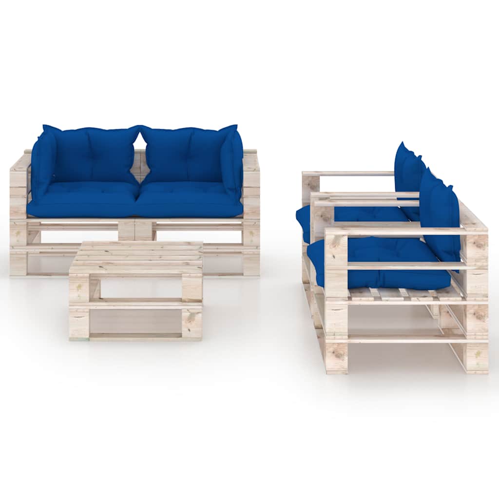 Set Divani da Giardino Pallet 5 pz con Cuscini in Legno di Pino