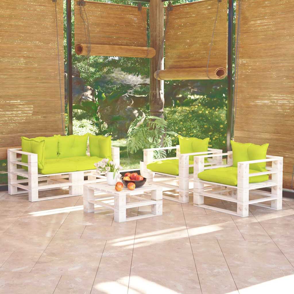 Set Divani da Giardino Pallet 5 pz con Cuscini in Legno di Pino