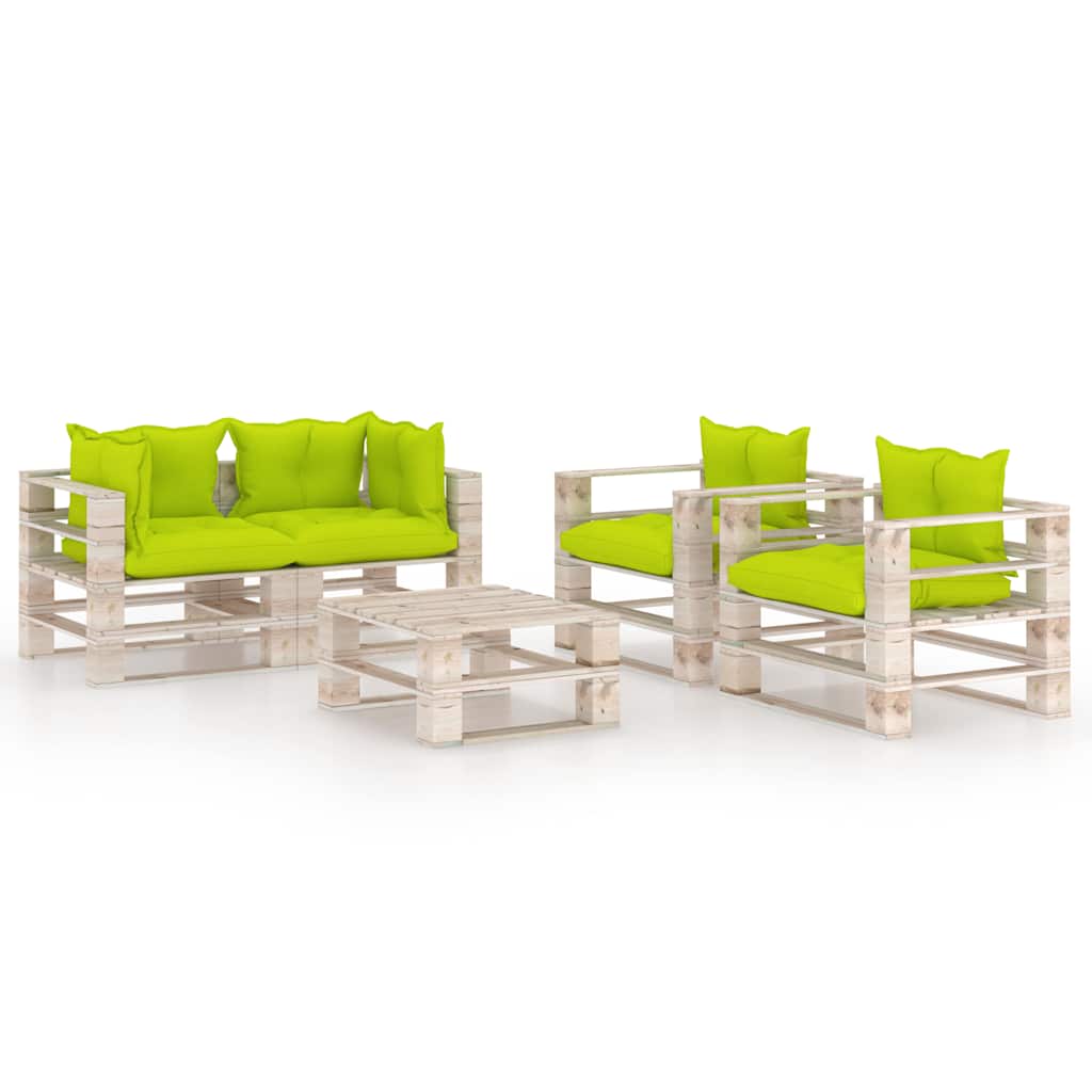 Set Divani da Giardino Pallet 5 pz con Cuscini in Legno di Pino