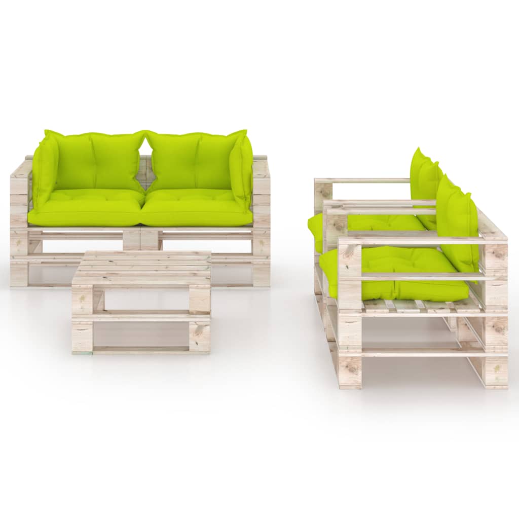 Set Divani da Giardino Pallet 5 pz con Cuscini in Legno di Pino