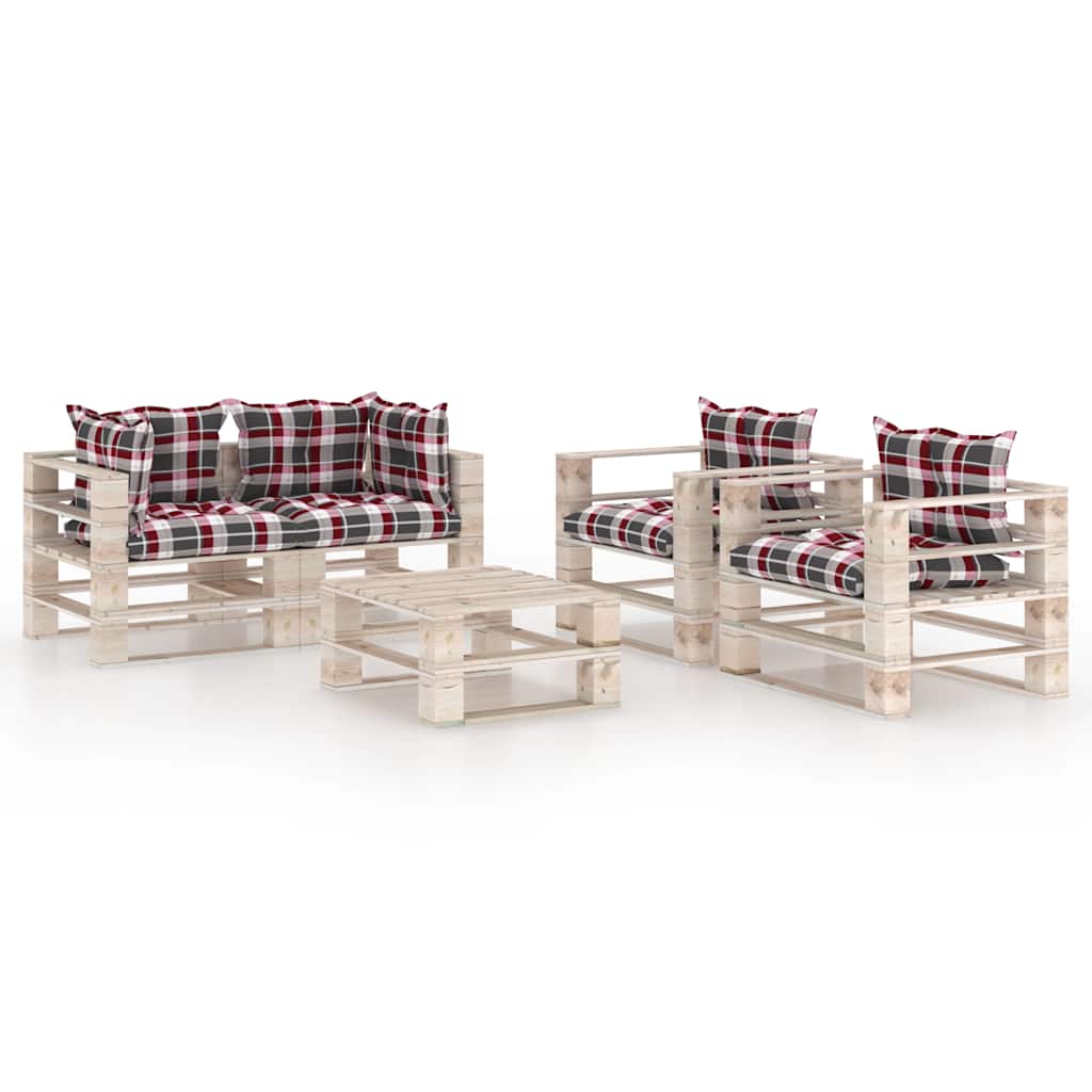 Set Divani da Giardino Pallet 5 pz con Cuscini in Legno di Pino