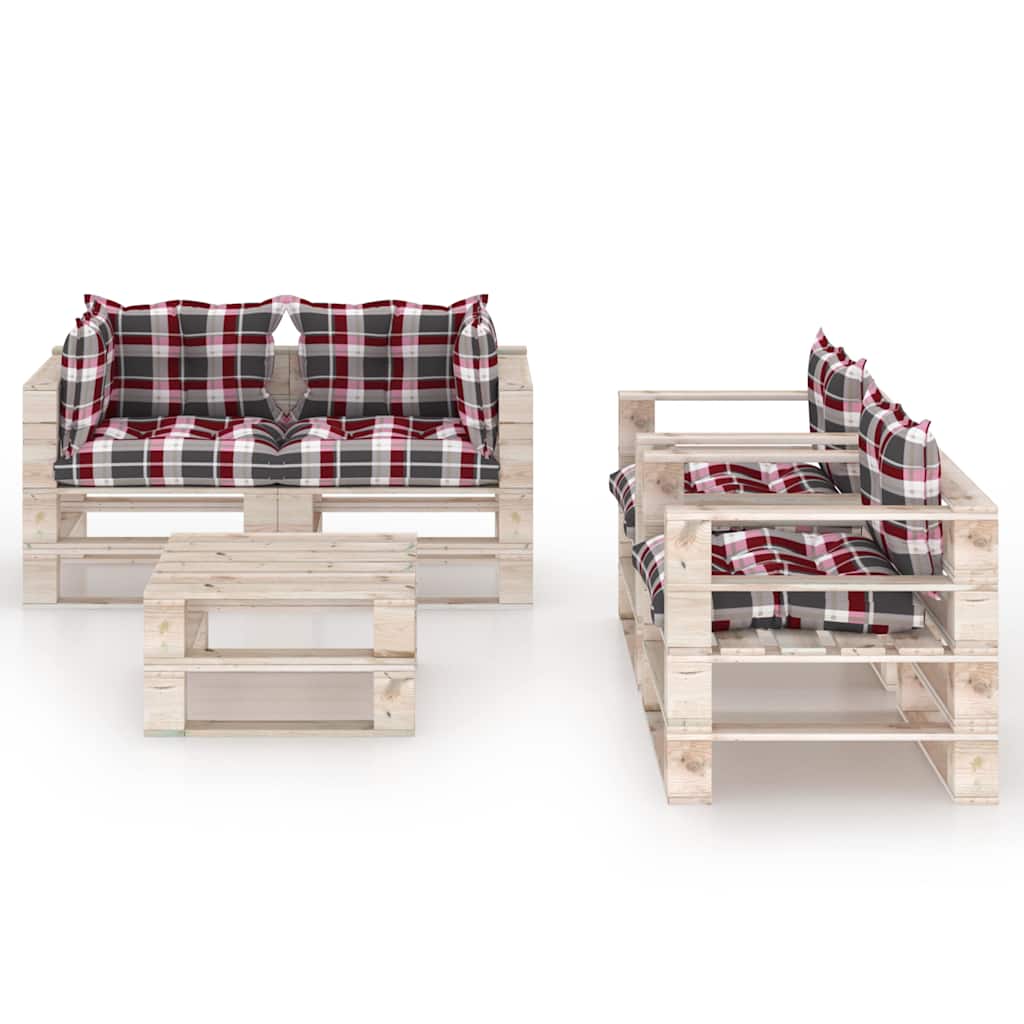 Set Divani da Giardino Pallet 5 pz con Cuscini in Legno di Pino