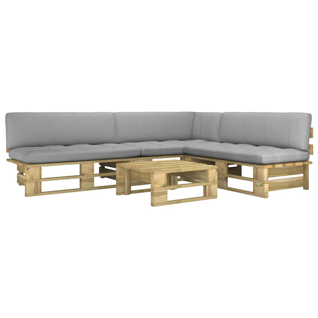 Set Divani in Pallet con Cuscini 4 pz in Pino Impregnato Verde