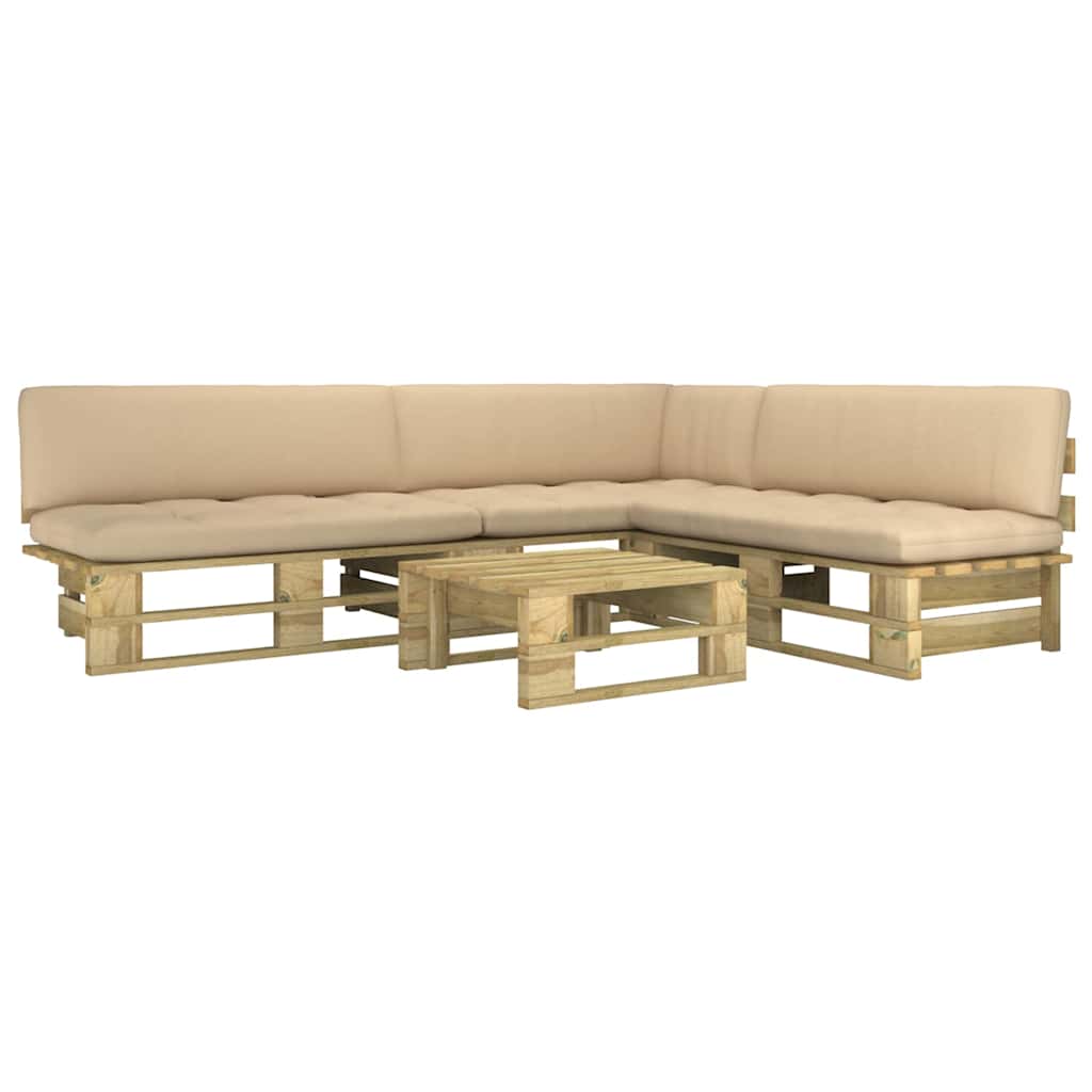 Set Divani in Pallet con Cuscini 4 pz in Pino Impregnato Verde