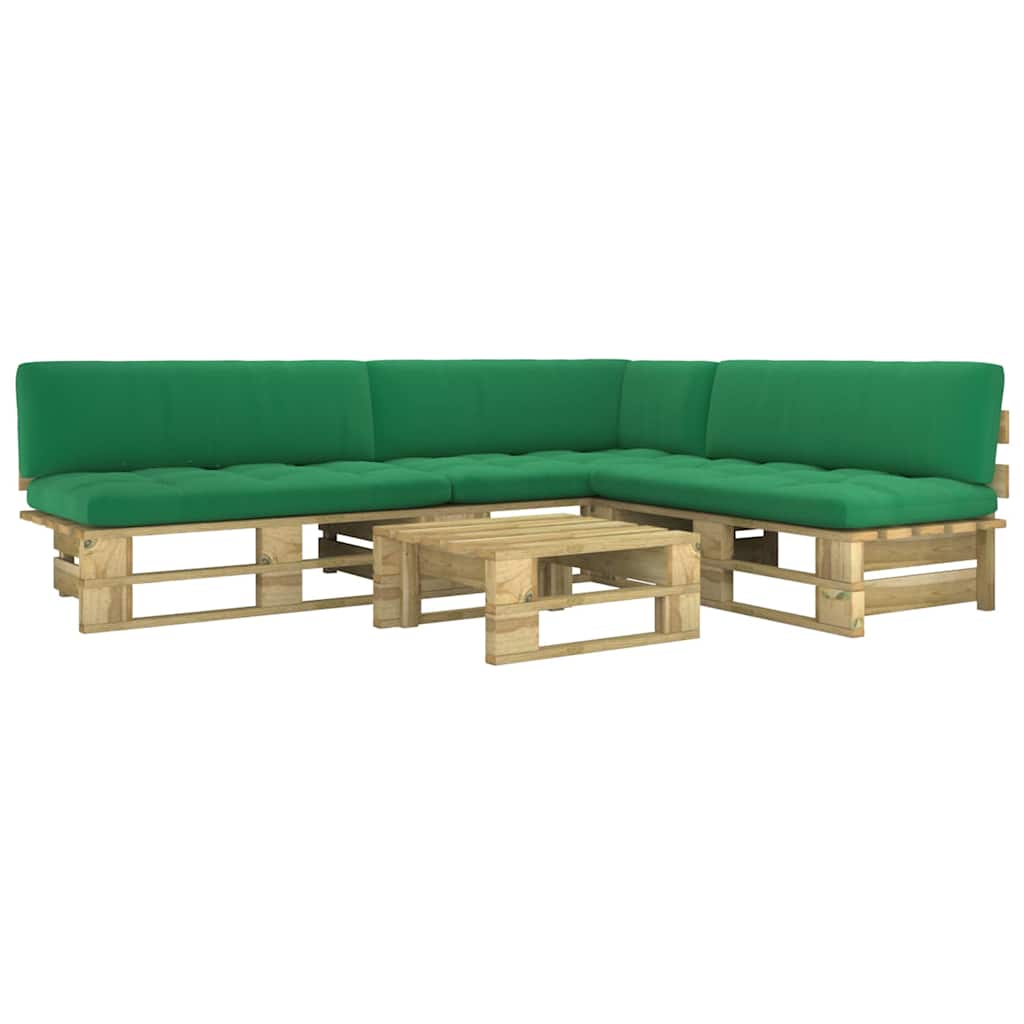 Set Divani in Pallet con Cuscini 4 pz in Pino Impregnato Verde
