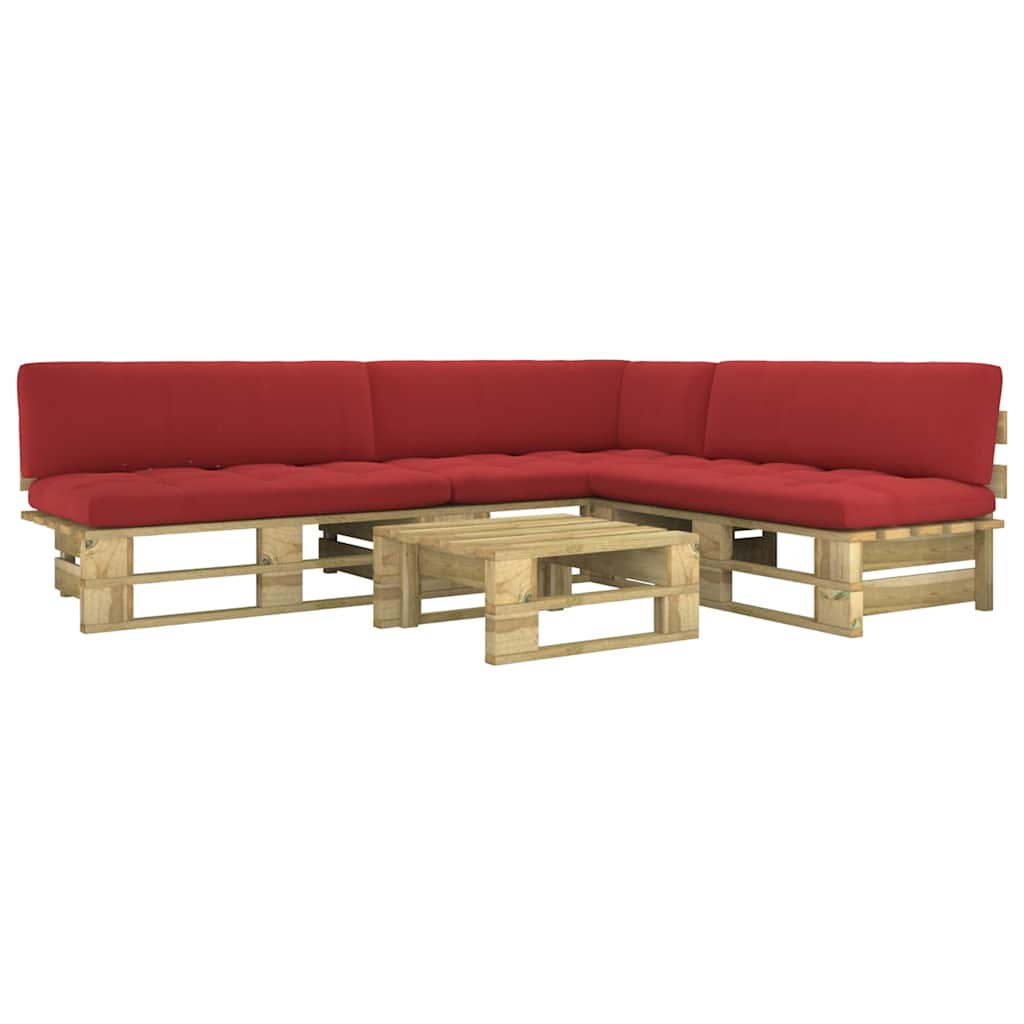 Set Divani in Pallet con Cuscini 4 pz in Pino Impregnato Verde