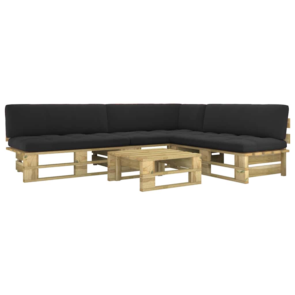 Set Divani in Pallet con Cuscini 4 pz in Pino Impregnato Verde