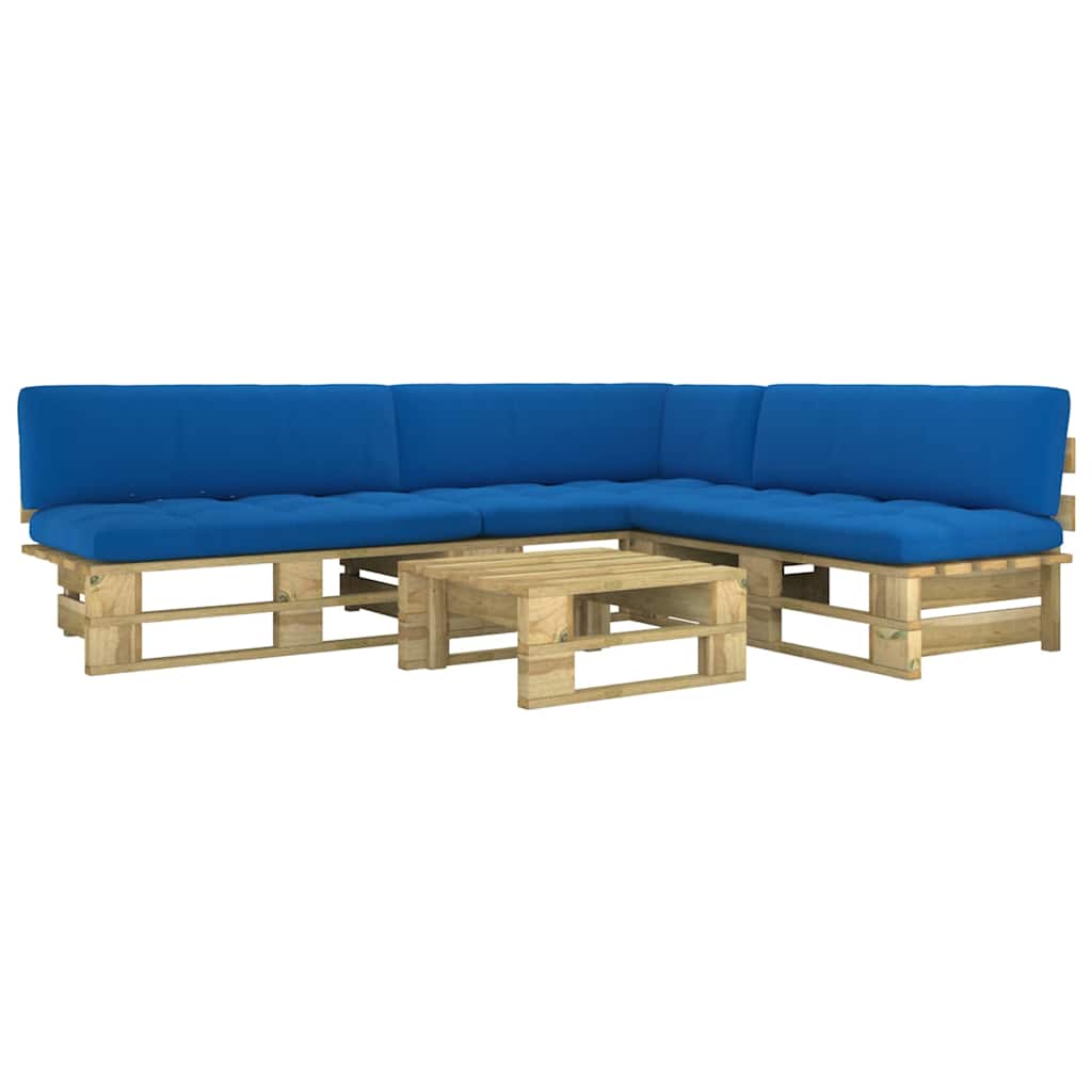 Set Divani in Pallet con Cuscini 4 pz in Pino Impregnato Verde