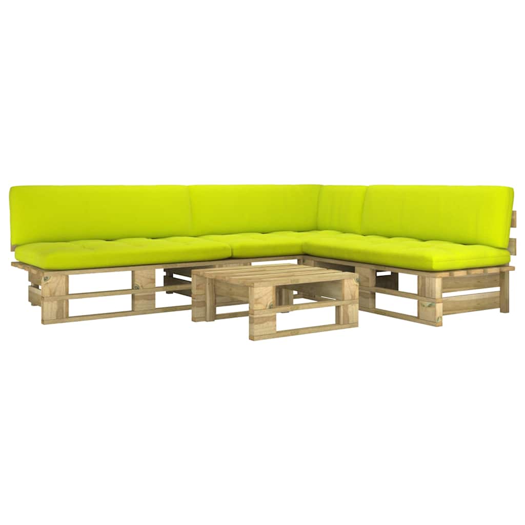 Set Divani in Pallet con Cuscini 4 pz in Pino Impregnato Verde