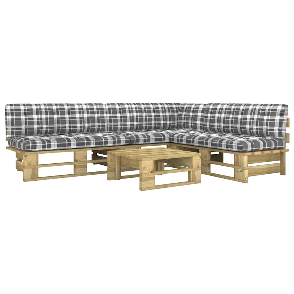 Set Divani in Pallet con Cuscini 4 pz in Pino Impregnato Verde