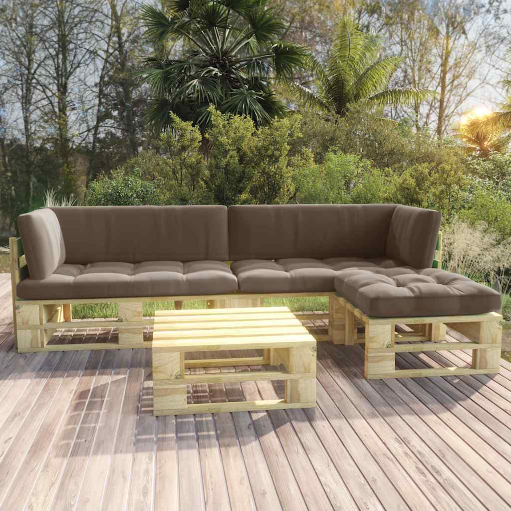 Set Divani in Pallet con Cuscini 4 pz in Pino Impregnato Verde