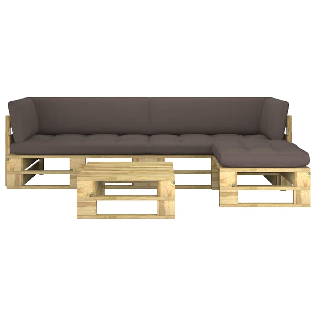 Set Divani in Pallet con Cuscini 4 pz in Pino Impregnato Verde