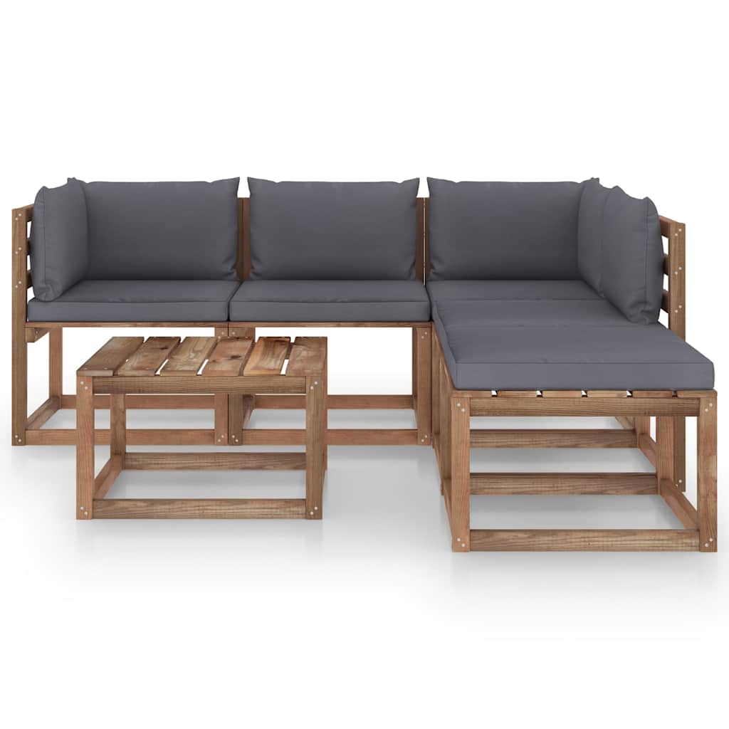 Salotto da Giardino in Pino con Cuscini Antracite 6 pz