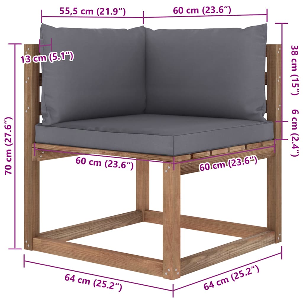 Salotto da Giardino in Pino con Cuscini Antracite 6 pz