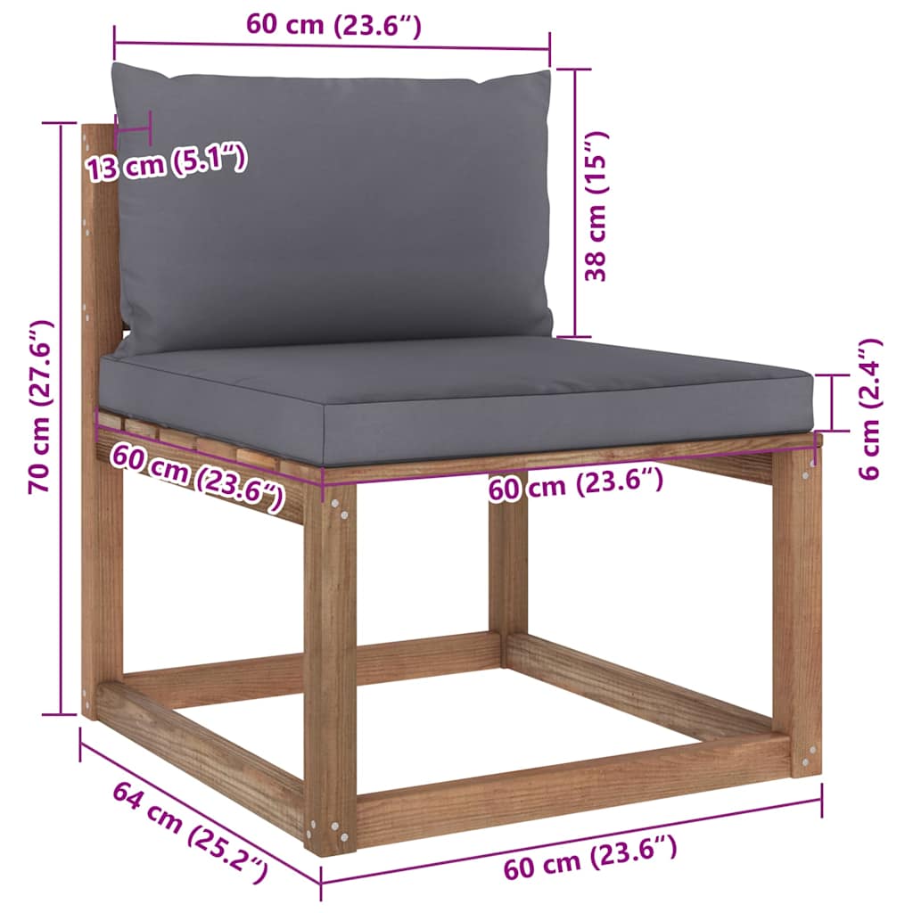 Salotto da Giardino in Pino con Cuscini Antracite 6 pz