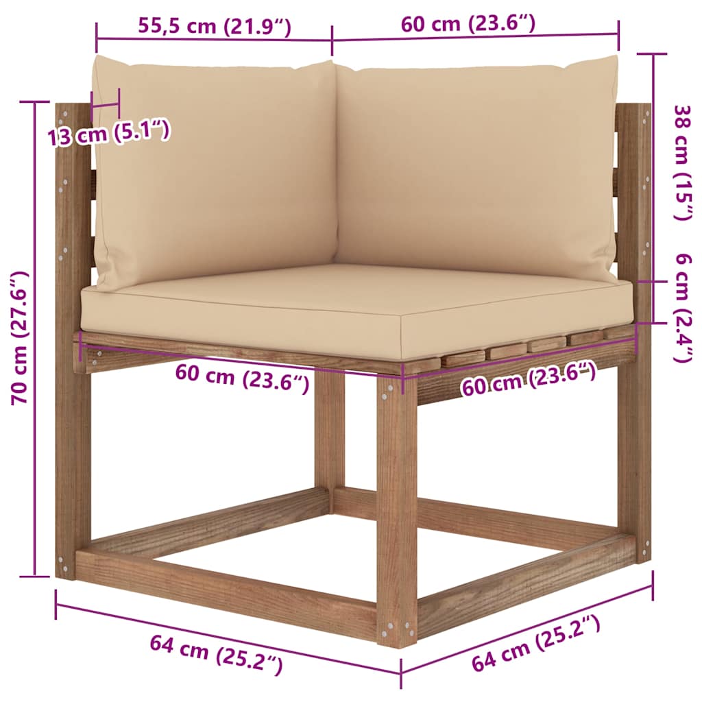Set Salotto Giardino Pallet con Cuscini 7 pz in Pino Impregnato