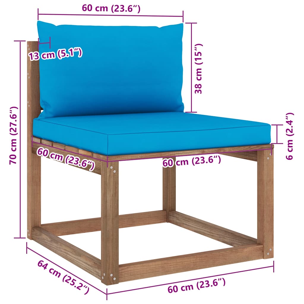 Set Salotto Giardino Pallet con Cuscini 7 pz in Pino Impregnato
