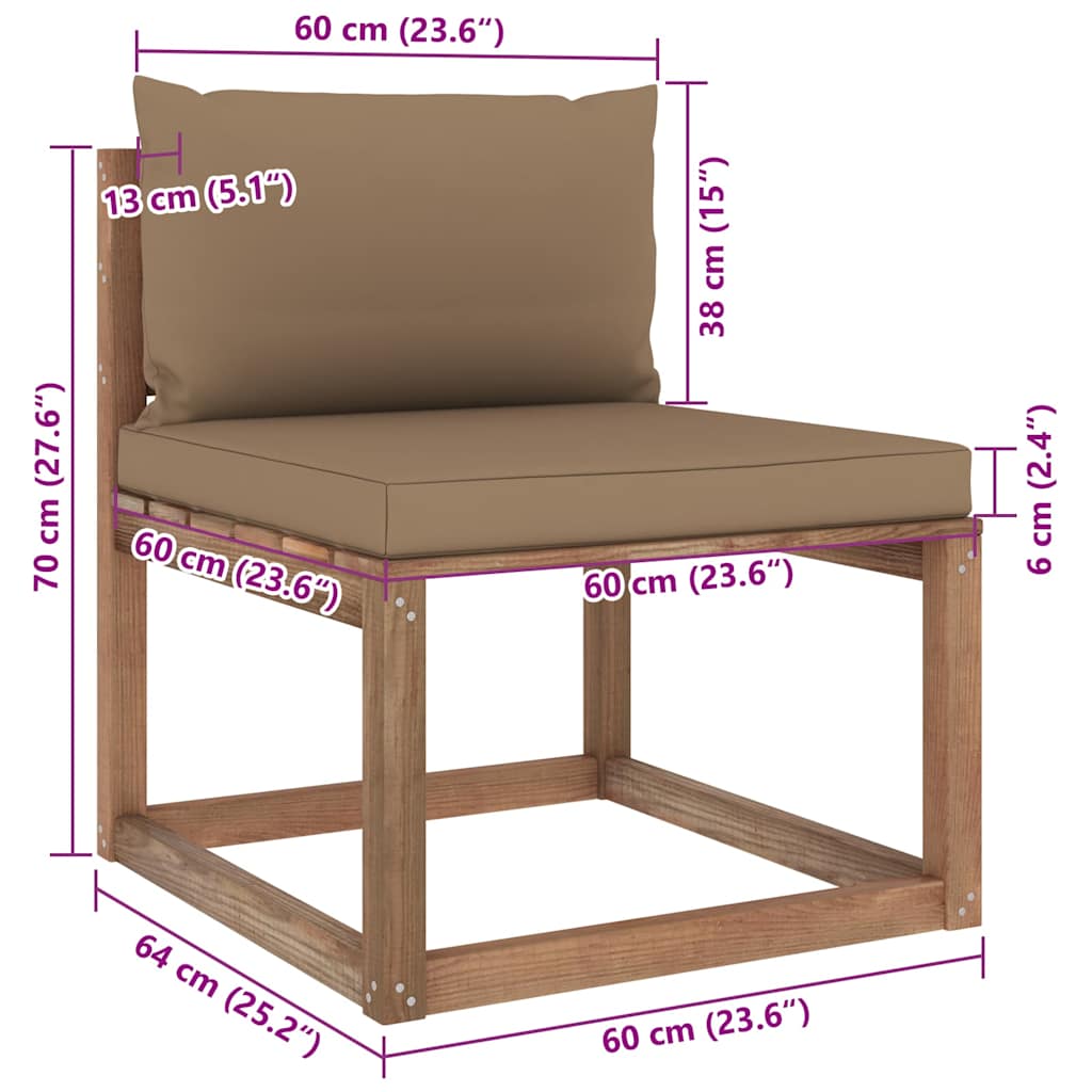 Set Salotto Giardino Pallet con Cuscini 7 pz in Pino Impregnato