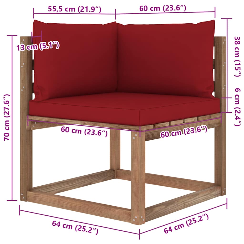 Set Salotto Giardino Pallet con Cuscini 7 pz in Pino Impregnato