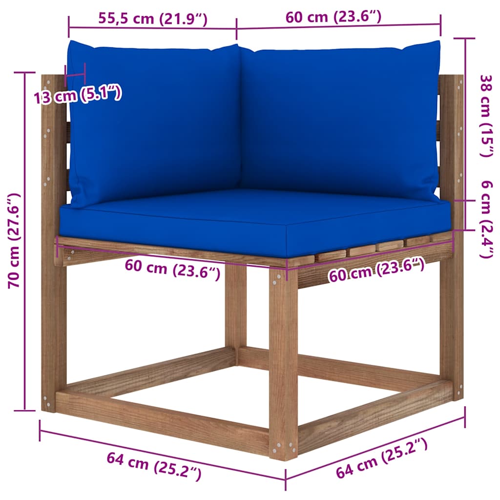 Set Salotto Giardino Pallet con Cuscini 7 pz in Pino Impregnato