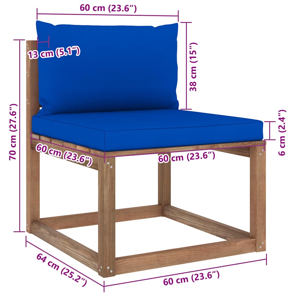 Set Salotto Giardino Pallet con Cuscini 7 pz in Pino Impregnato
