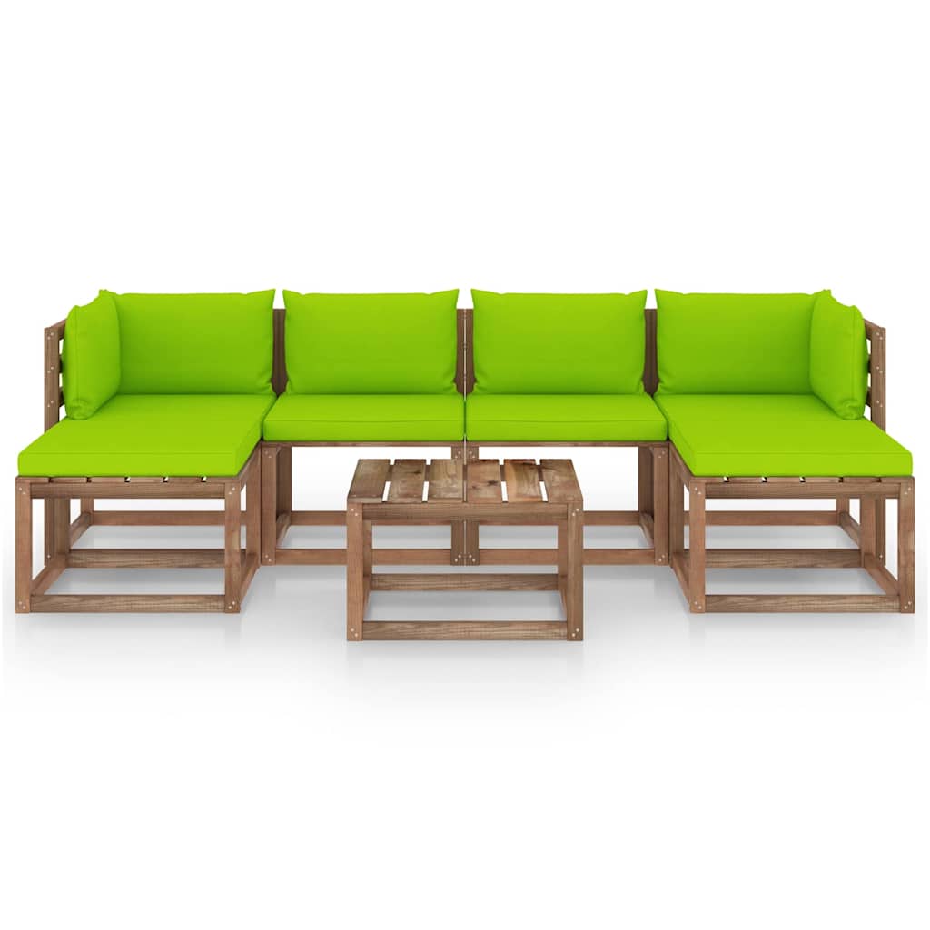 Set Divani Giardino su Pallet 7 pz con Cuscini Pino Impregnato