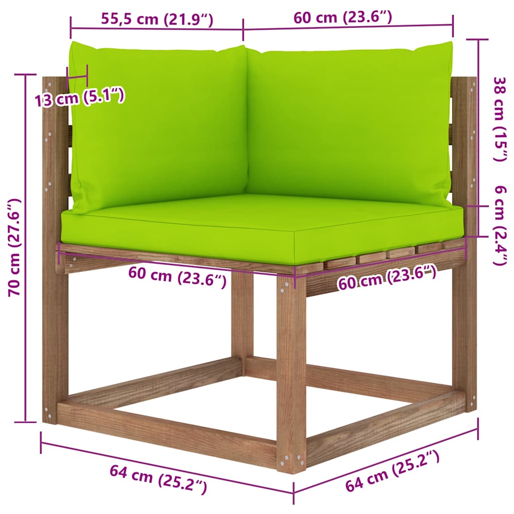 Set Divani Giardino su Pallet 7 pz con Cuscini Pino Impregnato