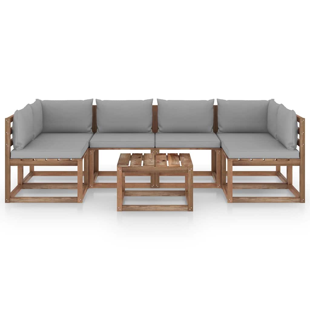 Set Salotto Giardino Pallet con Cuscini 7 pz in Pino Impregnato