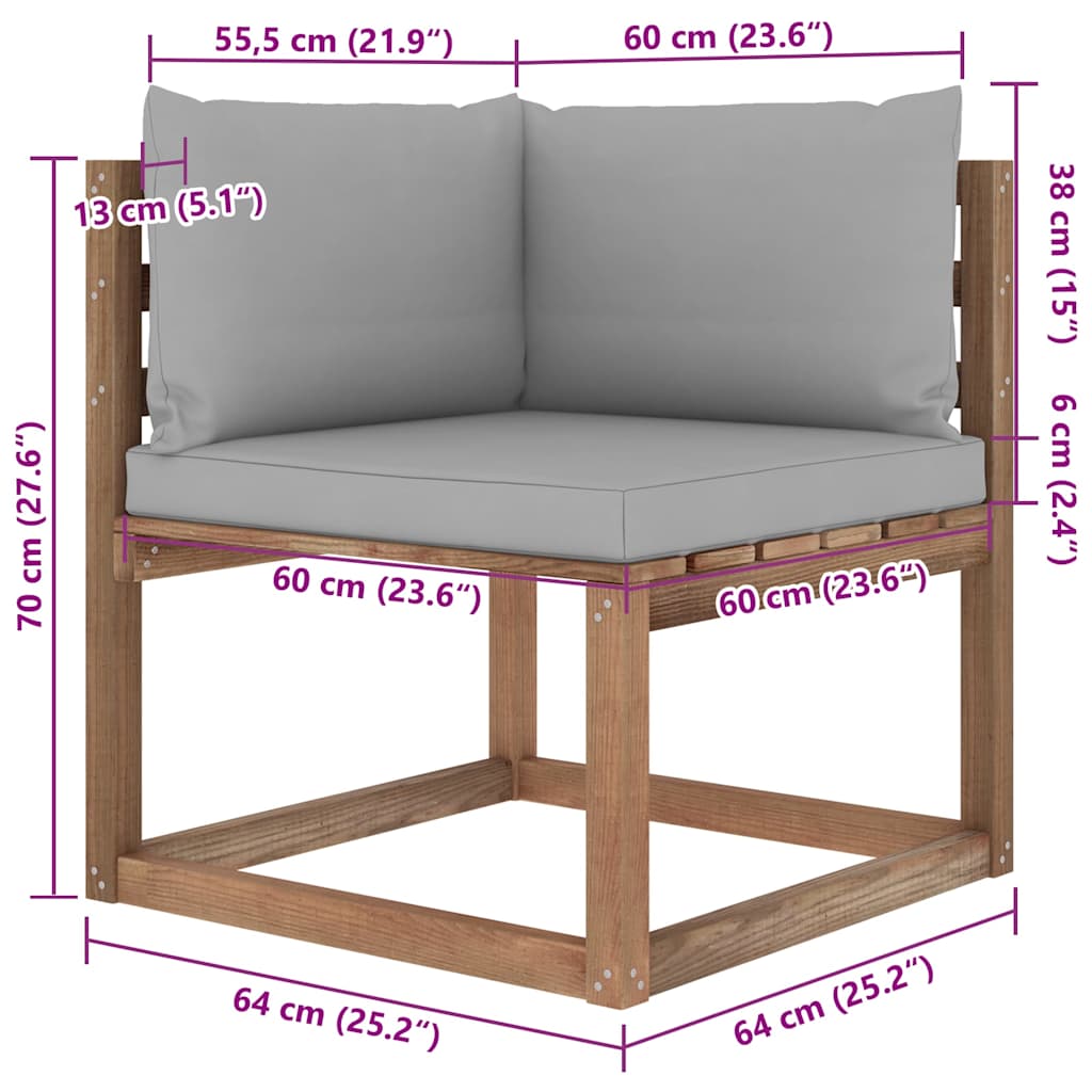 Set Salotto Giardino Pallet con Cuscini 7 pz in Pino Impregnato