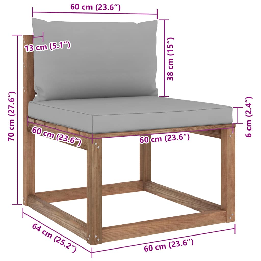 Set Salotto Giardino Pallet con Cuscini 7 pz in Pino Impregnato