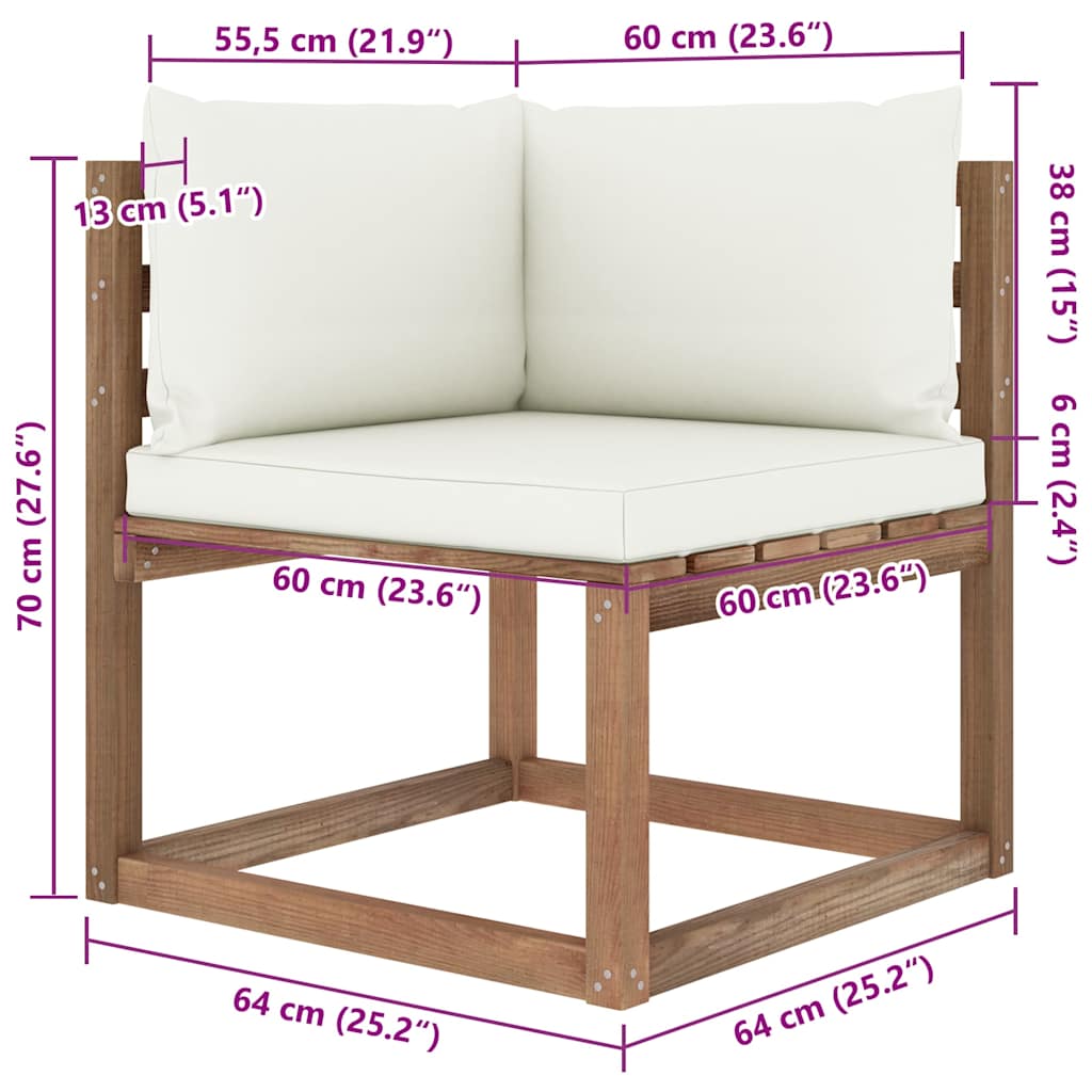 Set Salotto Giardino Pallet con Cuscini 7 pz in Pino Impregnato