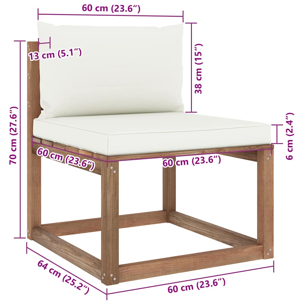 Set Salotto Giardino Pallet con Cuscini 7 pz in Pino Impregnato