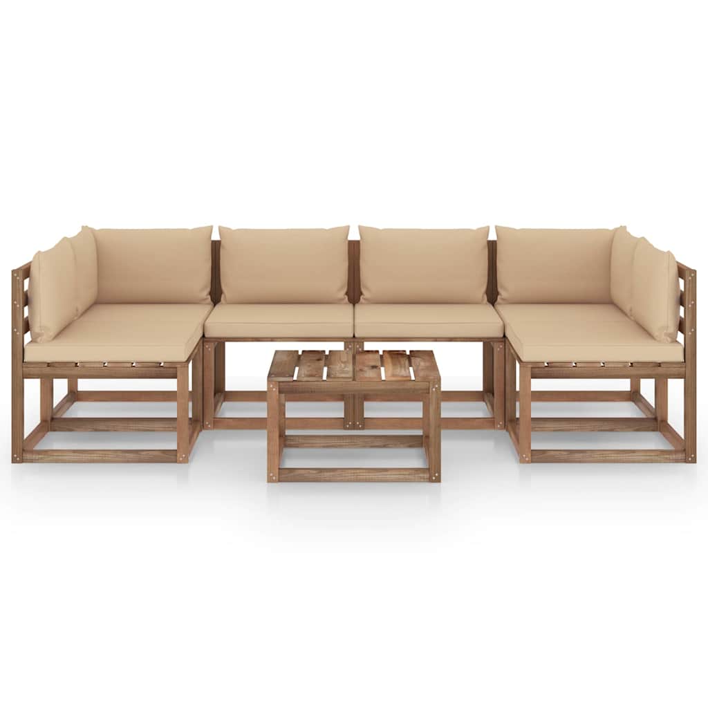Set Salotto Giardino Pallet con Cuscini 7 pz in Pino Impregnato