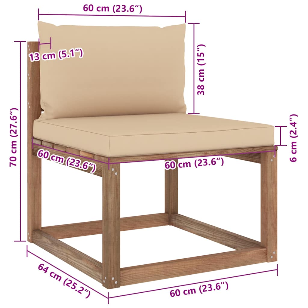 Set Salotto Giardino Pallet con Cuscini 7 pz in Pino Impregnato