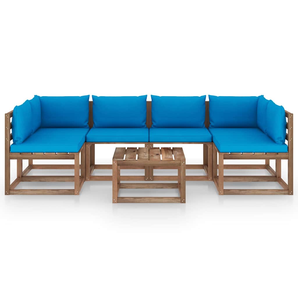 Set Salotto Giardino Pallet con Cuscini 7 pz in Pino Impregnato