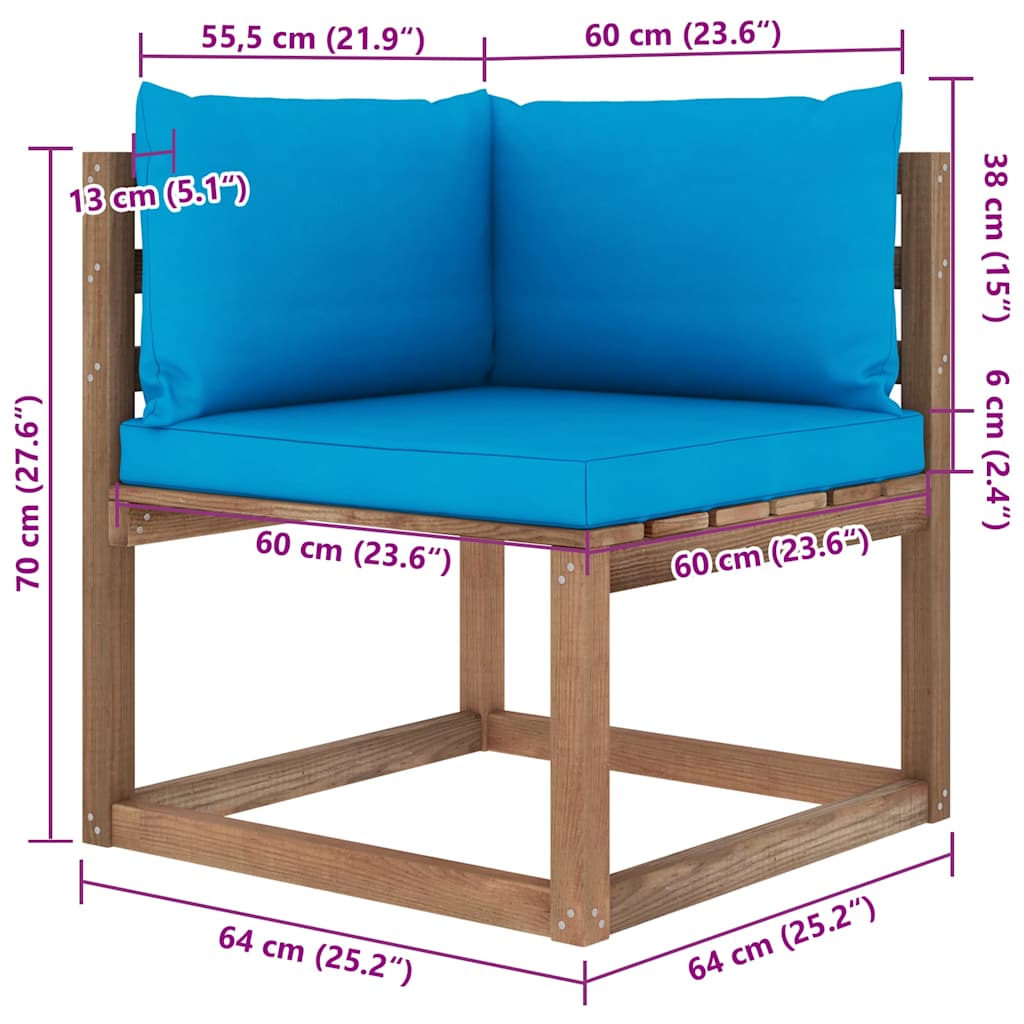 Set Salotto Giardino Pallet con Cuscini 7 pz in Pino Impregnato