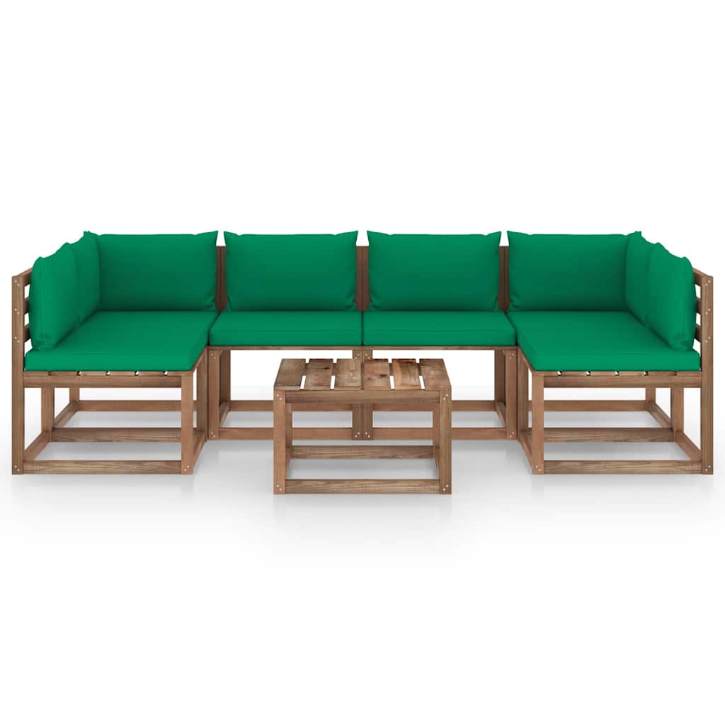 Set Salotto Giardino Pallet con Cuscini 7 pz in Pino Impregnato