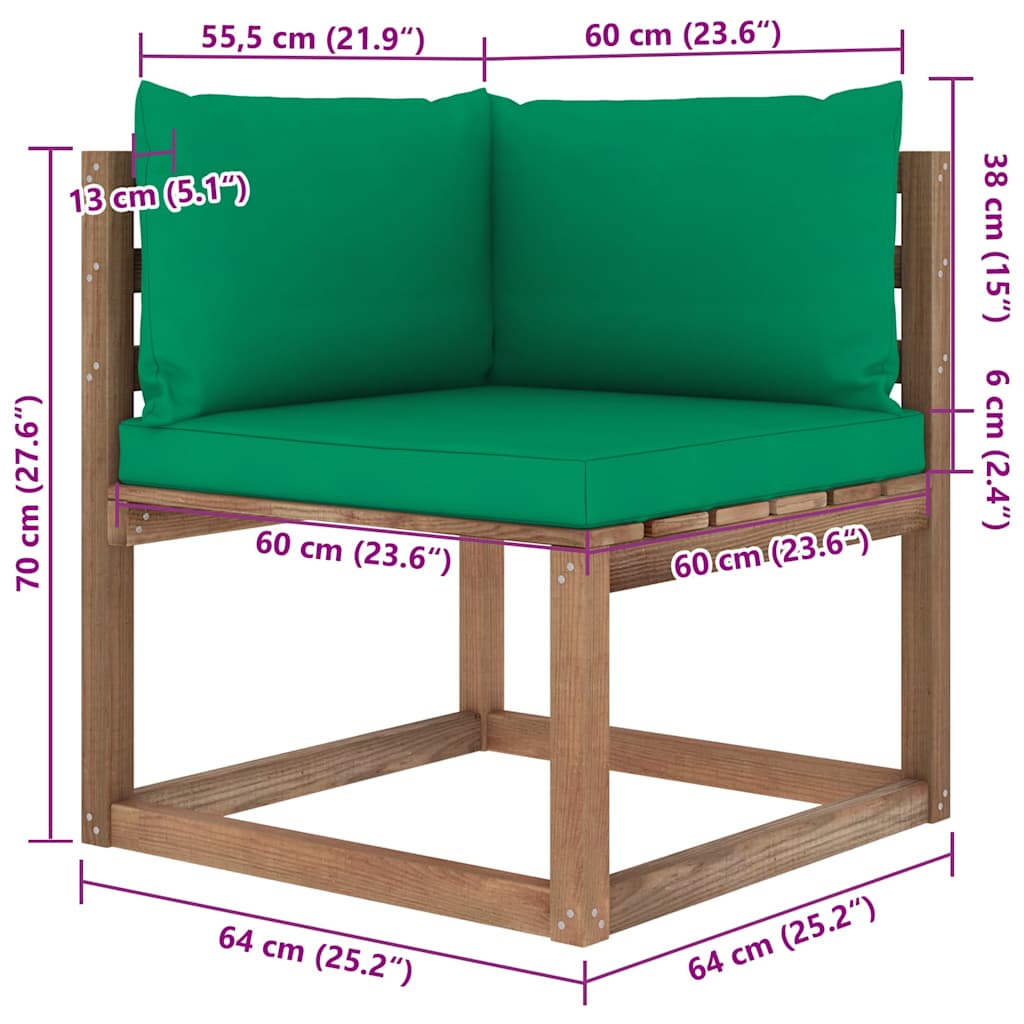 Set Salotto Giardino Pallet con Cuscini 7 pz in Pino Impregnato